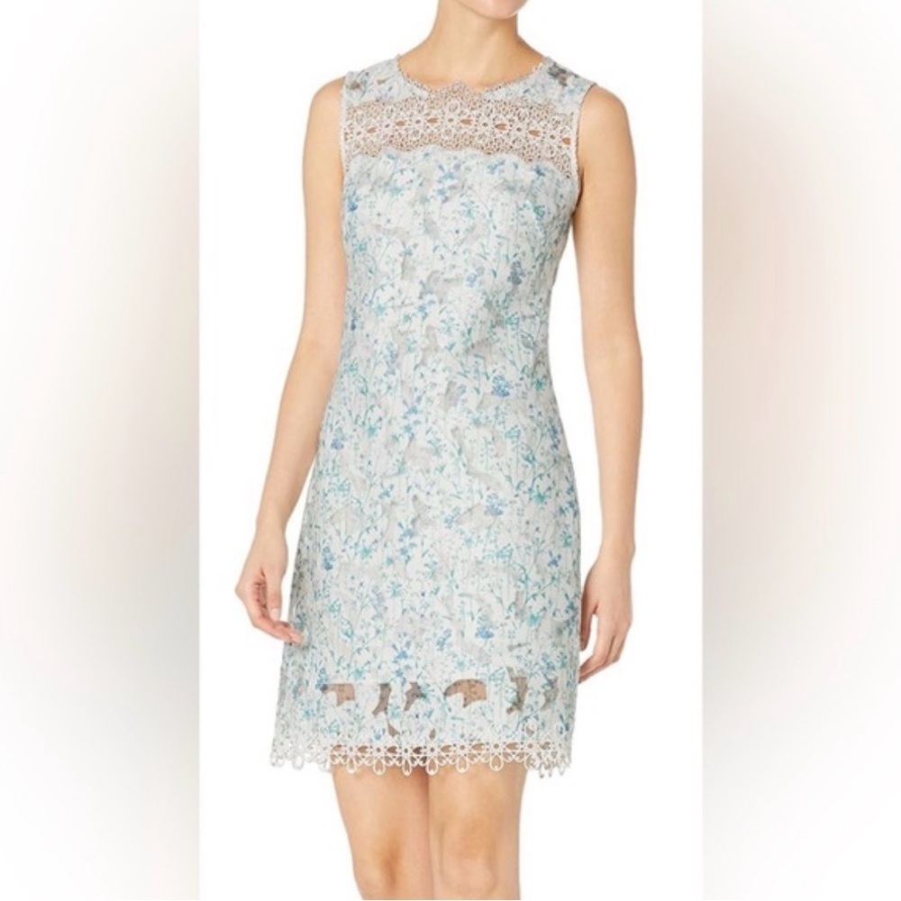 Elie Tahari Blue and White Lace Mini Dress